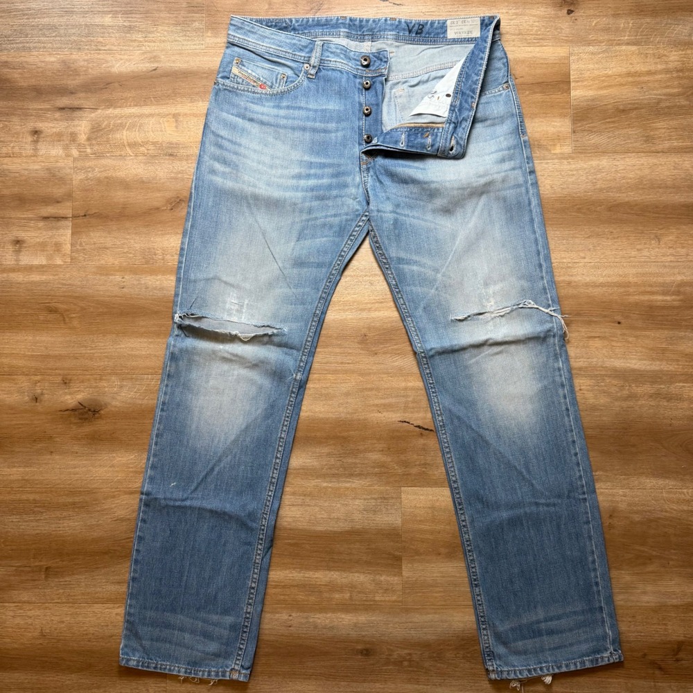 Diesel Waykee‎ Jeans Mens 33x32 Blue Straight Leg Distressed Denim Wash 0839C